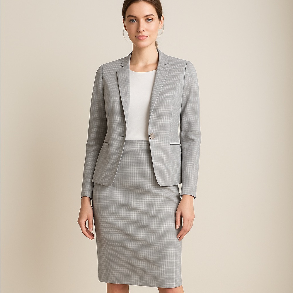 Ann Taylor Grey Blazer And Skirt Suit